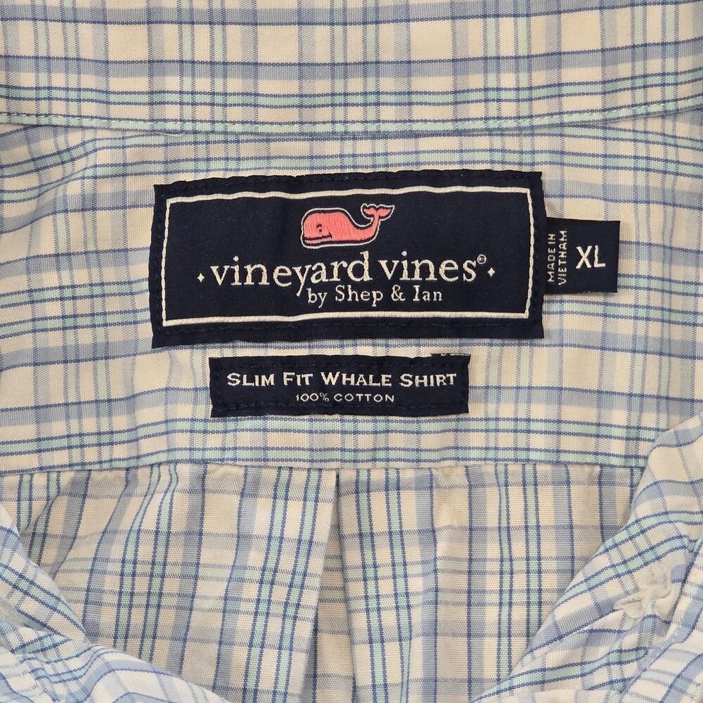 Vineyard Vines Whale Shirt Mens XL Extra Large‎ Blue Plaid Button Down Slim Fit - Picture 6 of 11